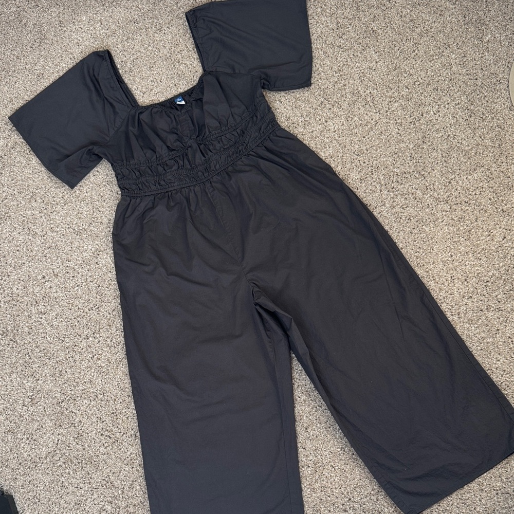 Old Navy Black Square Neck Smocked Wide Leg Jumpsuit with Pockets